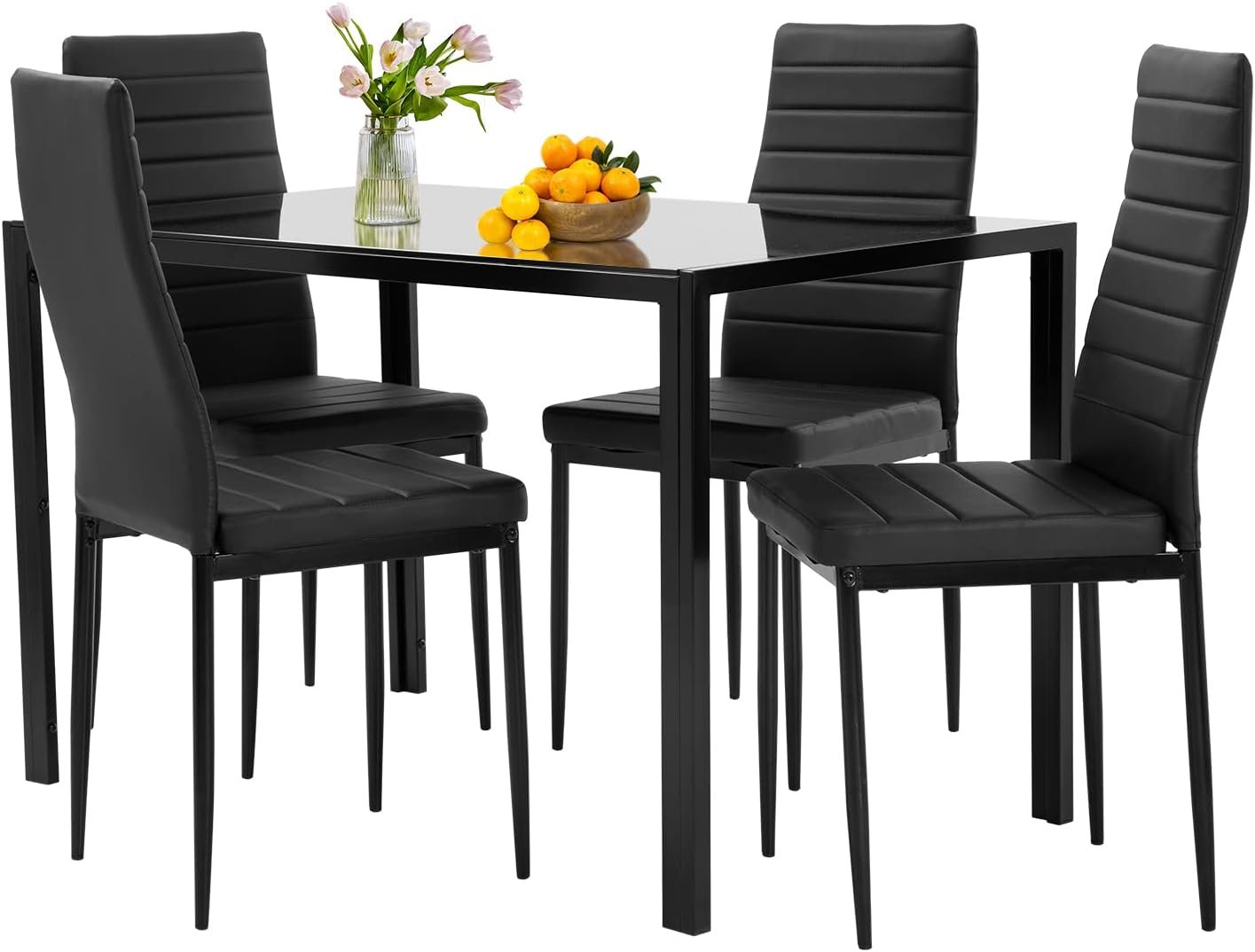 5-Piece Dining Table Set Black