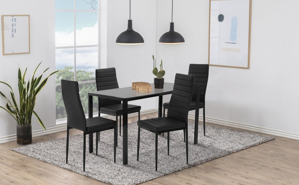 5-Piece Dining Table Set Black