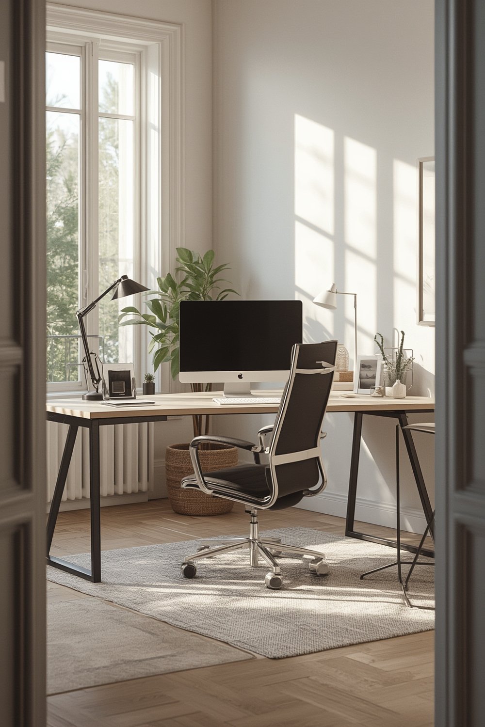 computer desk brown finish with metal frame