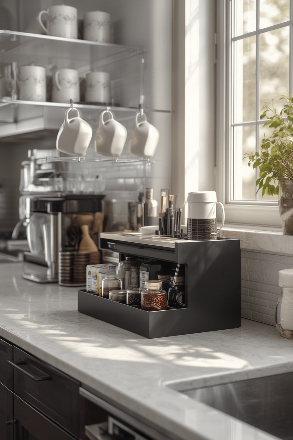Mind Reader Condiment Organizer displaying coffee and tea supplies