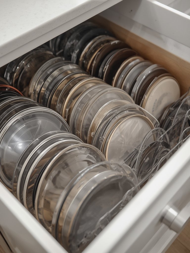Container lid storage solution with adjustable dividers