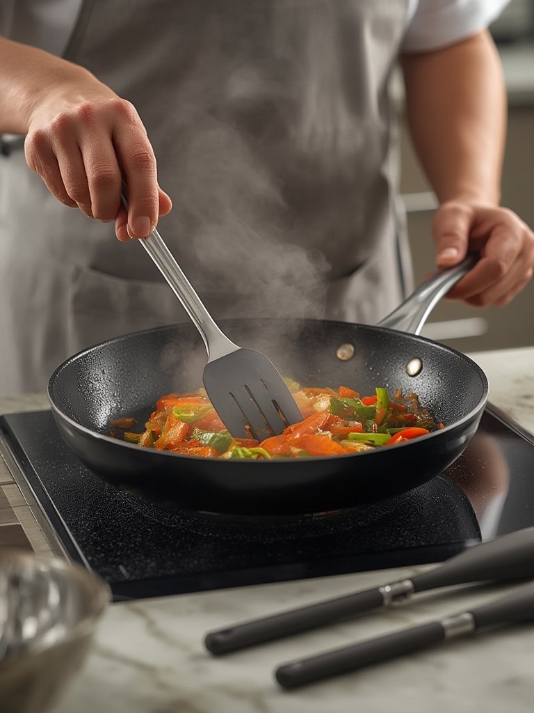 kitchen utensil set with stainless steel handles