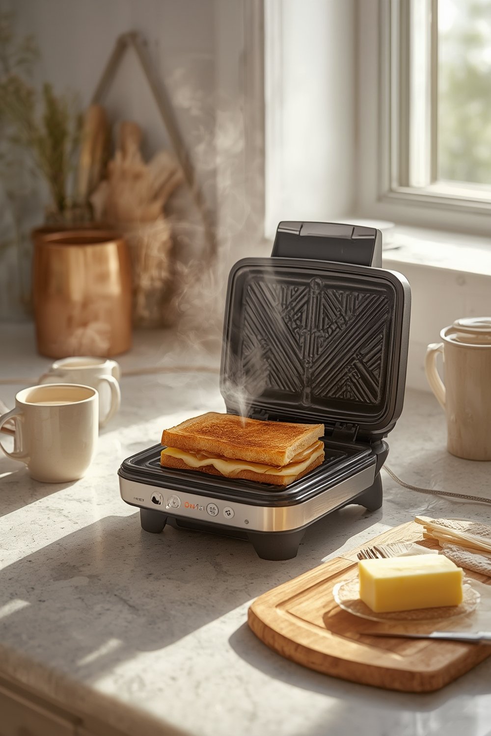OVENTE Electric Sandwich Maker with non-stick plates and cool touch handle