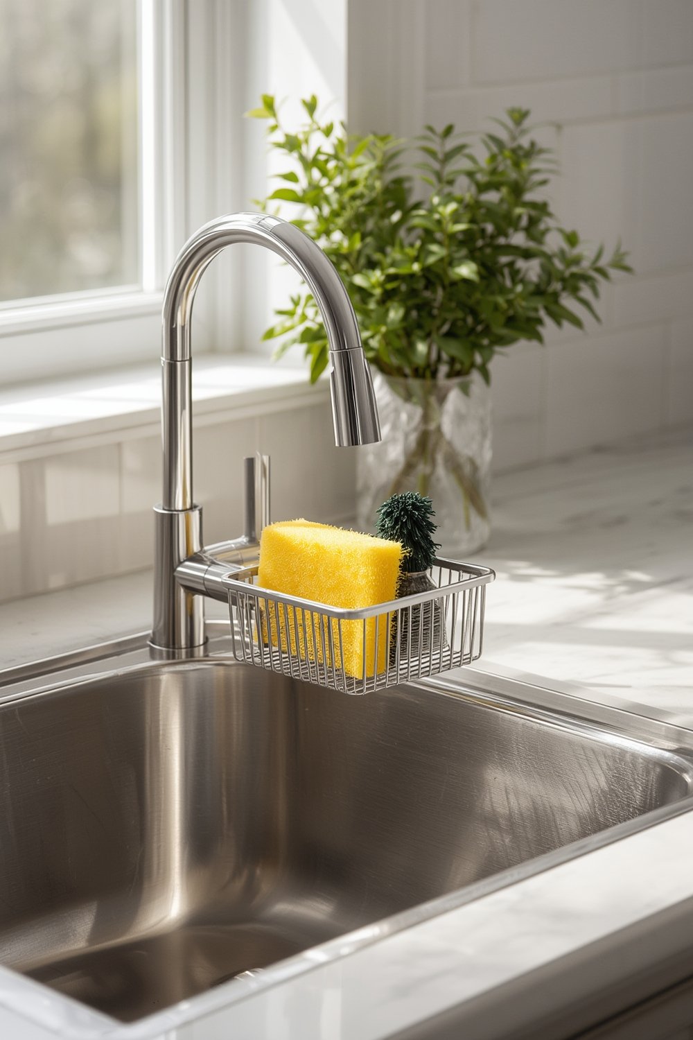 sink caddy in use on a modern kitchen sink