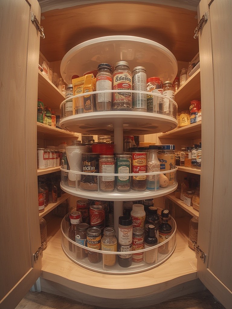 lazy susan cabinet organizer in use