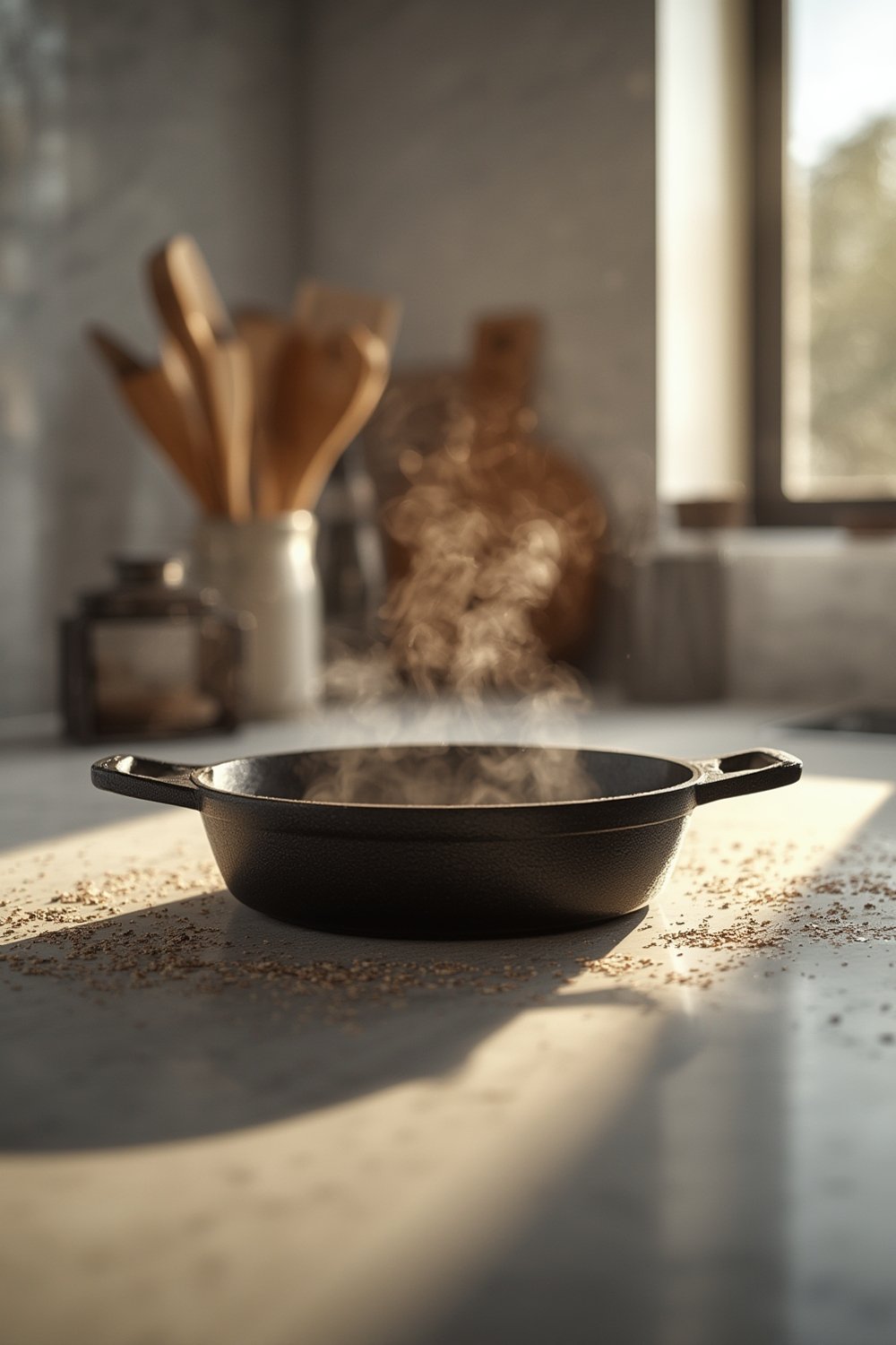 cast iron skillet cooking steak on stovetop