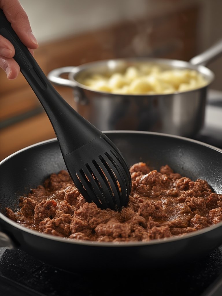 Farberware ground beef chopper in use