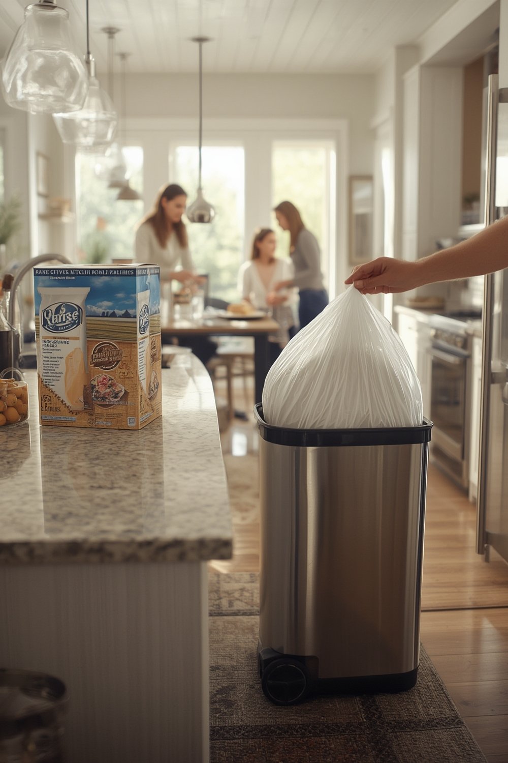 Glad ForceFlex Tall Kitchen Trash Bags on kitchen counter