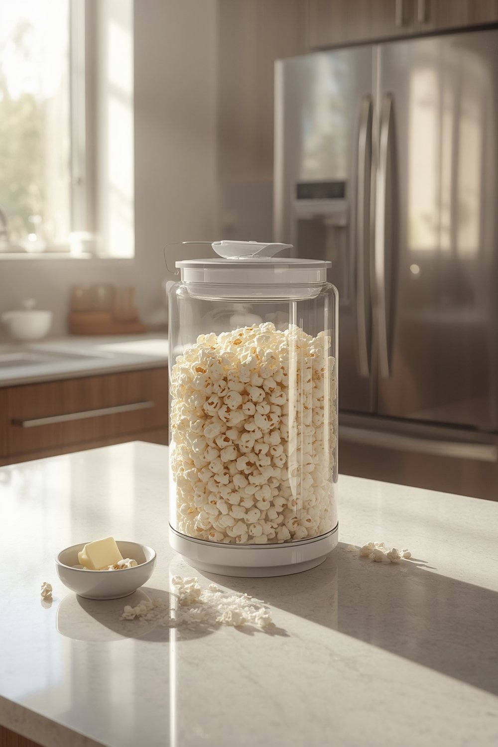 microwave popper making fresh popcorn in kitchen